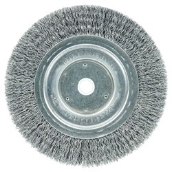 Show details for 6" Wolverine Medium Face Bench Grinder Wheel, .014" Crimped Steel Wire Fill, 5/8"-1/2" Arbor Hole Picture of 6" Wolverine Medium Face Bench Grinder Wheel, .014" Crimped Steel Wire Fill, 5/8"-1/2" Arbor Hole