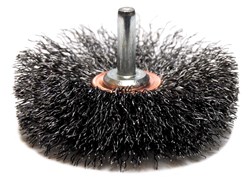 Show details for 3" Narrow Face Stem-Mounted Crimped Wire Wheel, .0118" Steel Fill, 1/4" Stem Picture of 3" Narrow Face Stem-Mounted Crimped Wire Wheel, .0118" Steel Fill, 1/4" Stem