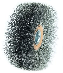 Show details for 3" Wide Face Stem-Mounted Crimped Wire Wheel, .014" Steel Fill, 1/4" Stem Picture of 3" Wide Face Stem-Mounted Crimped Wire Wheel, .014" Steel Fill, 1/4" Stem