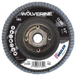 Show details for 4-1/2" Wolverine Abrasive Flap Disc, Conical (TY29), Phenolic Backing, 40Z, 5/8"-11 UNC Nut Picture of 4-1/2" Wolverine Abrasive Flap Disc, Conical (TY29), Phenolic Backing, 40Z, 5/8"-11 UNC Nut