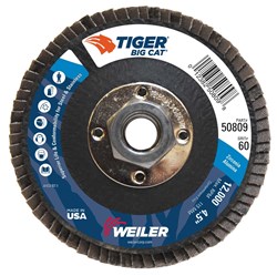 Show details for 4-1/2" Big Cat Abrasive Flap Disc, Flat (TY27), Phenolic Backing, 60Z, 5/8"-11 UNC Nut Picture of 4-1/2" Big Cat Abrasive Flap Disc, Flat (TY27), Phenolic Backing, 60Z, 5/8"-11 UNC Nut