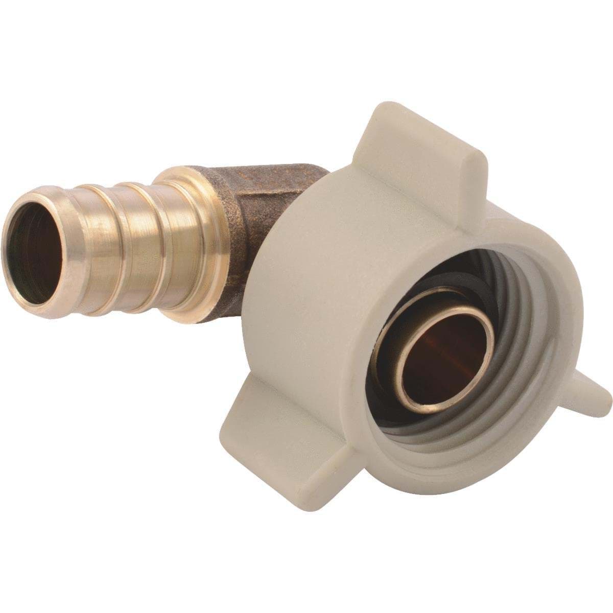 Picture of SharkBite Brass Swivel PEX Elbow - 1/2" Barb x 1/2" FPT