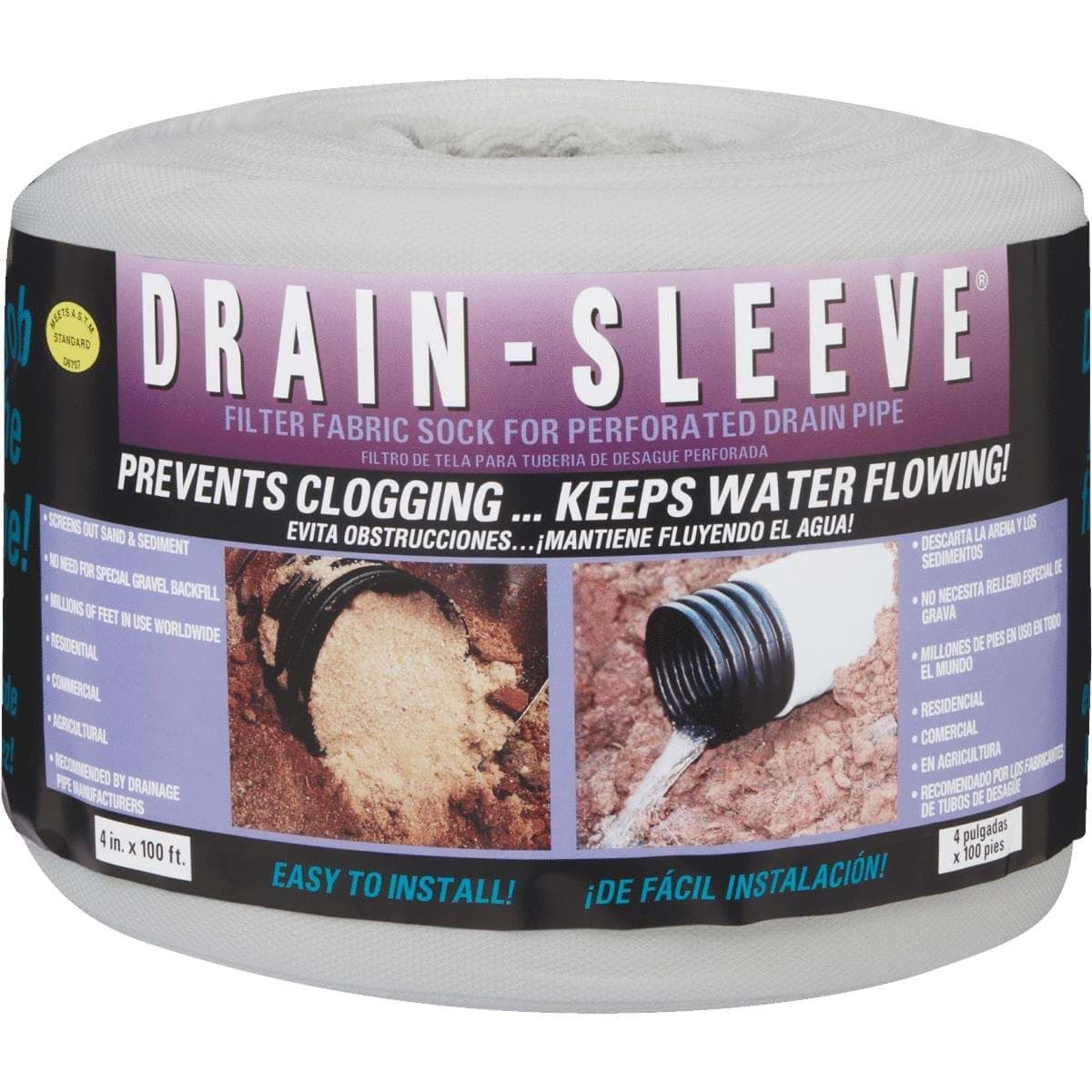 Picture of Drain-Sleeve Filter Fabric Drain Guard Sock - 4" W x 100' L