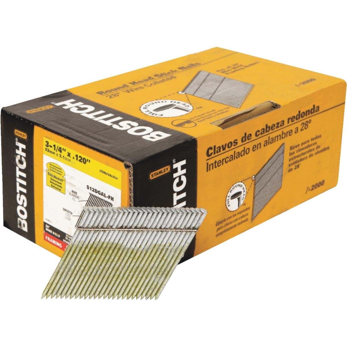 Picture of Bostitch 28 Degree Wire Weld Offset Round Head Framing Stick Nail - 3-1/4"