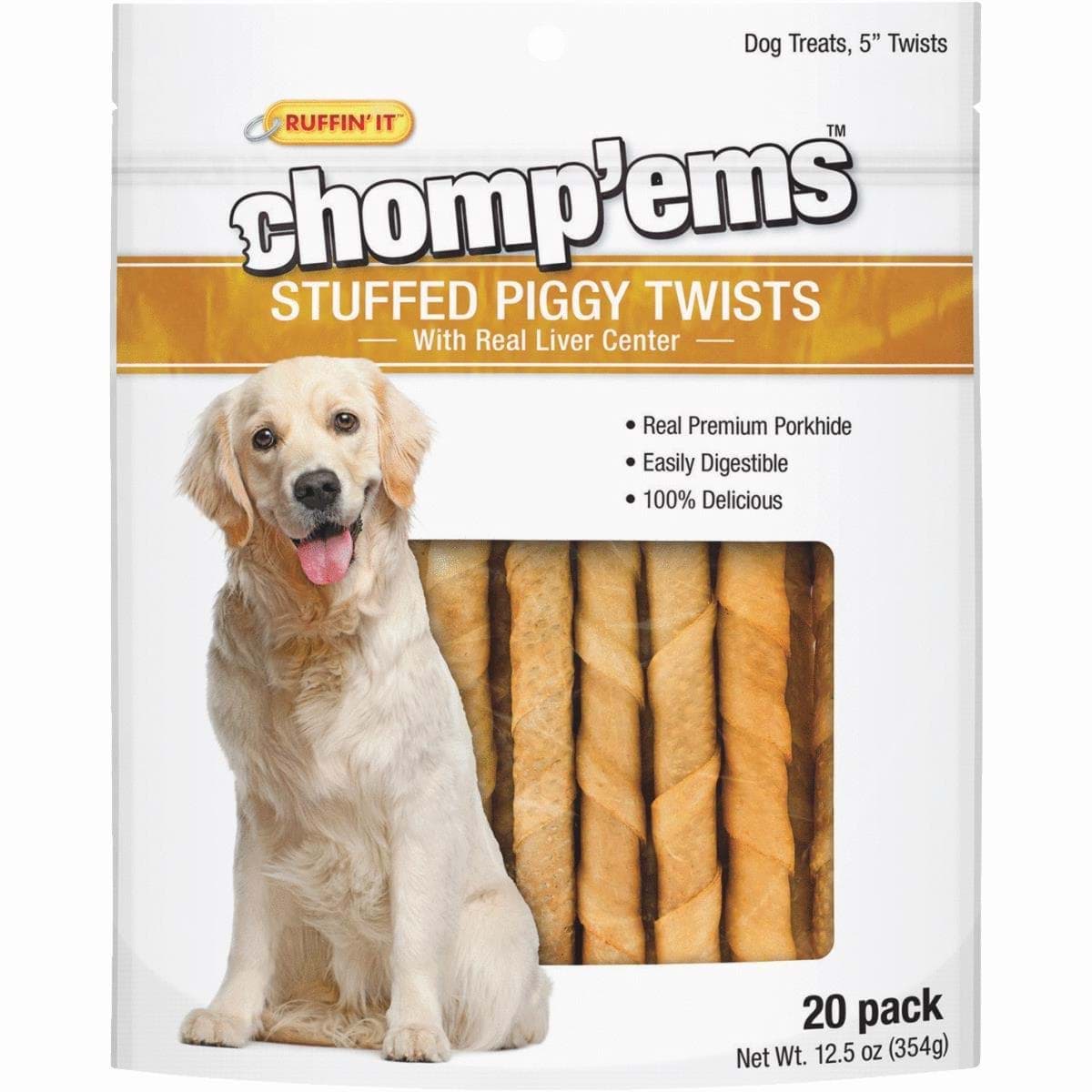 Picture of Ruffin' it Chomp'ems Stuffed Piggy Twist Dog Treat