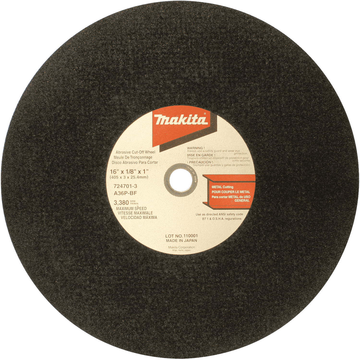 Picture of 16" x 1" x 1/8" Cut-off Wheel, 5/pk