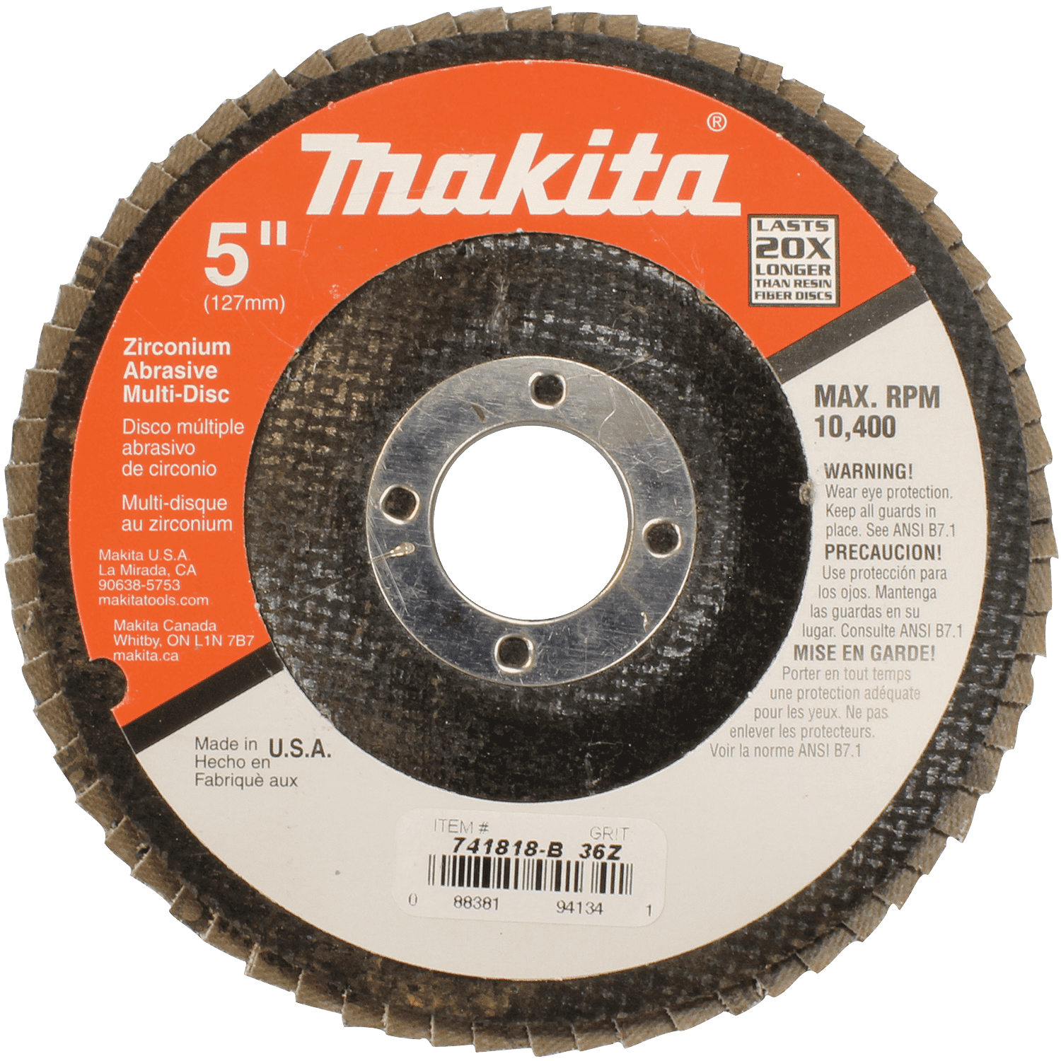 Picture of 5" x 7/8" Multi-Disc, 36 Grit, Angled Type 29, 10/pk