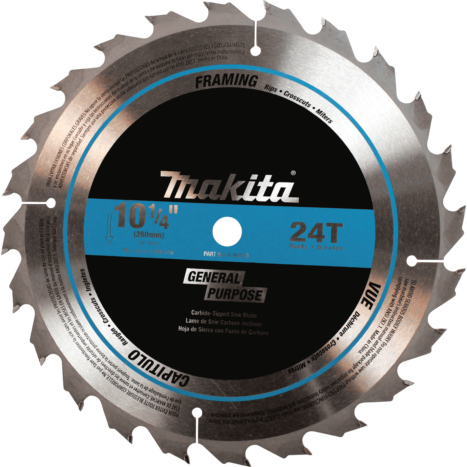 Picture of 10-1/4" 24T Carbide-Tipped Circular Saw Blade, Framing