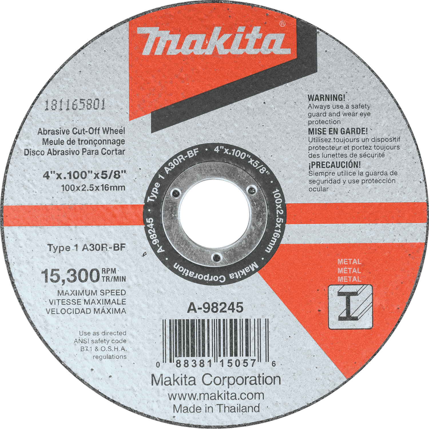 Picture of 4" x 3/32" x 5/8" Cut-off Wheel, Metal