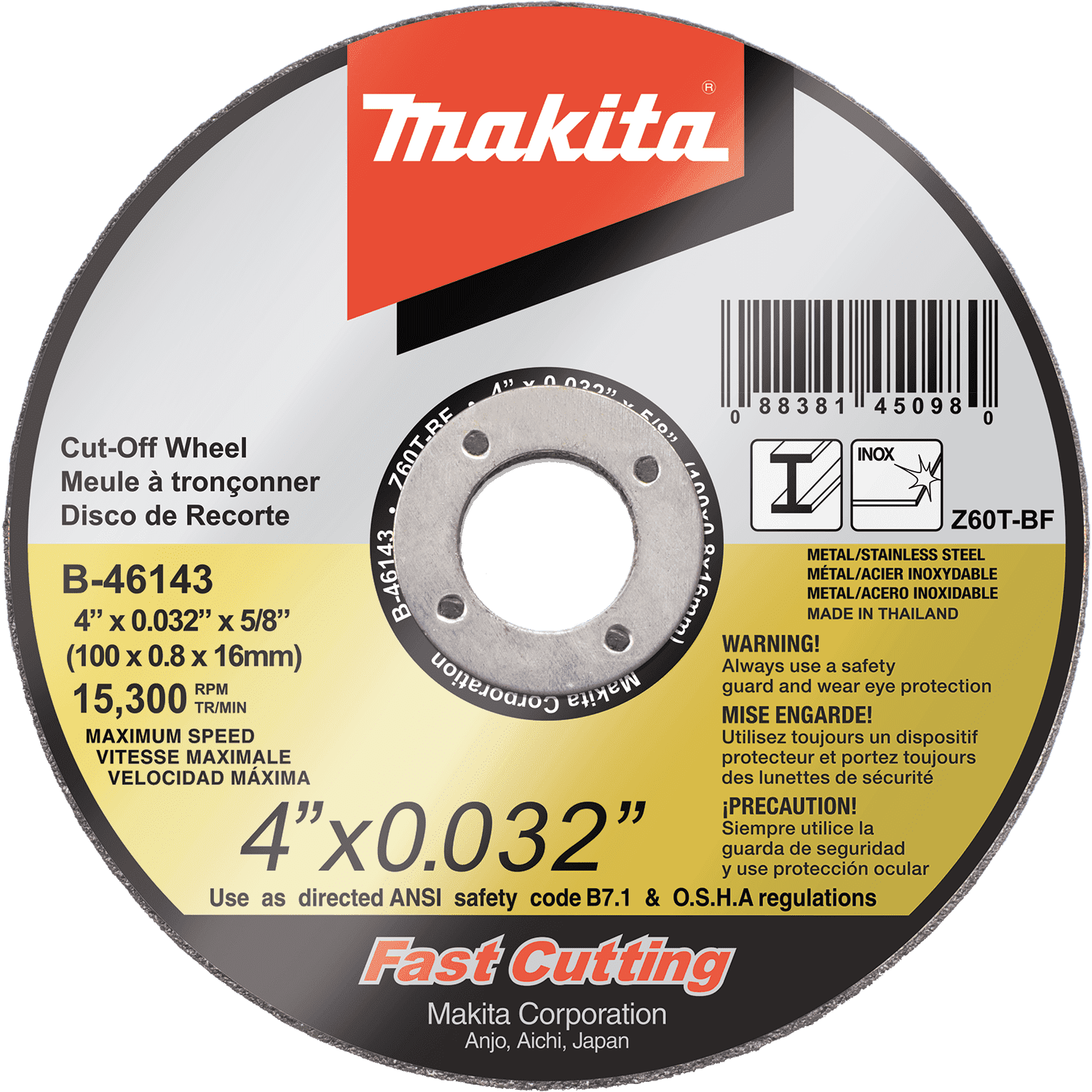 Picture of 4" x .032" x 5/8" Ultra Thin Cut-Off Wheel, Stainless