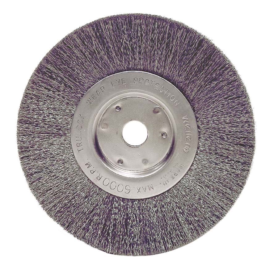Picture of 6" Narrow Face Crimped Wire Wheel, .006" Stainless Steel Fill, 5/8"-1/2" Arbor Hole