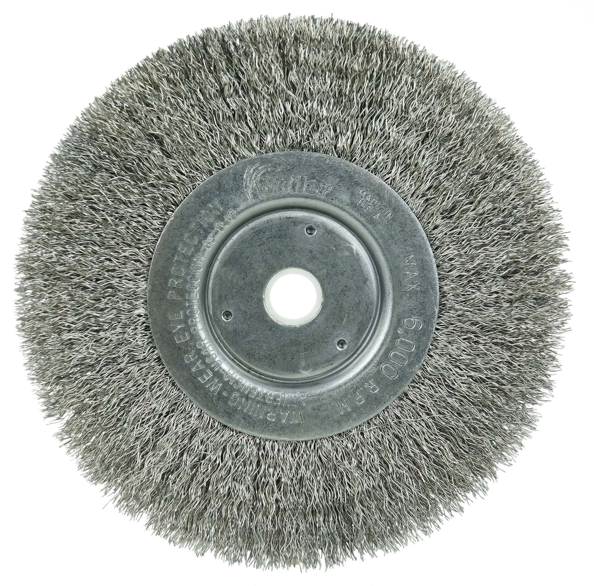 Picture of 6" Narrow Face Crimped Wire Wheel, .0118" Stainless Steel Fill, 5/8"-1/2" Arbor Hole