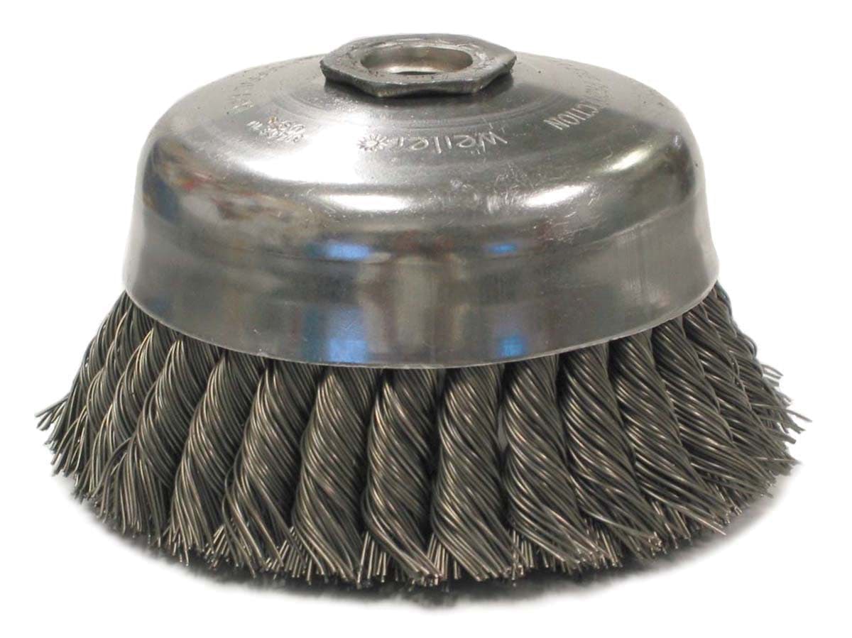 Picture of 5" Single Row Knot Wire Cup Brush , .023" Steel Fill, 5/8"-11 UNC Nut