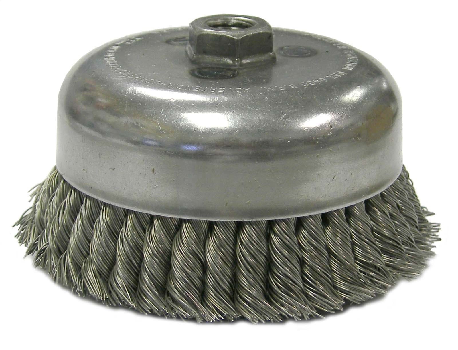 Picture of 6" Double Row Knot Wire Cup Brush, .023" Steel Fill, 5/8"-11 UNC Nut