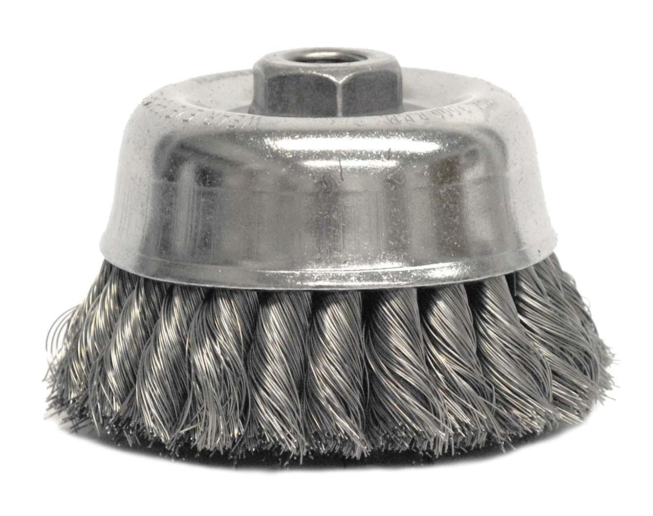 Picture of 4" Double Row Knot Wire Cup Brush, .020" Stainless Steel Fill, 5/8"-11 UNC Nut