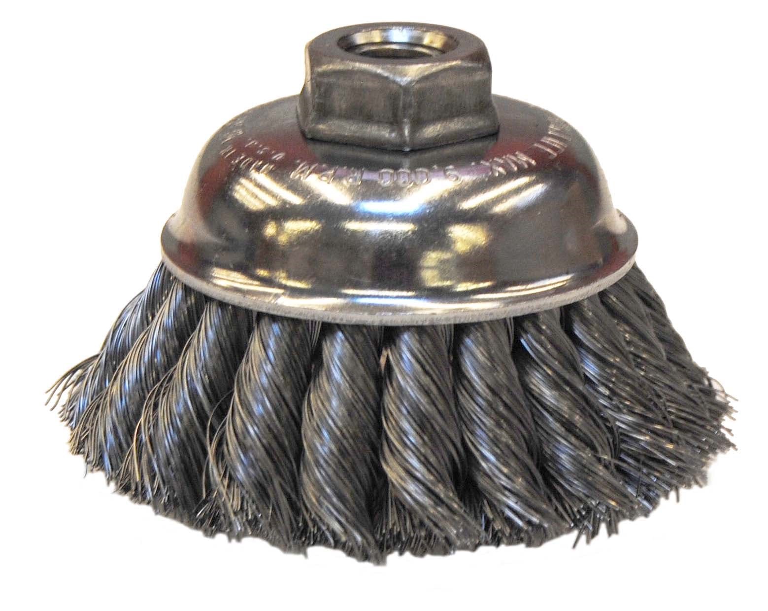 Picture of 3-1/2" Single Row Knot Wire Cup Brush, .014" Steel Fill, 5/8"-11 UNC Nut