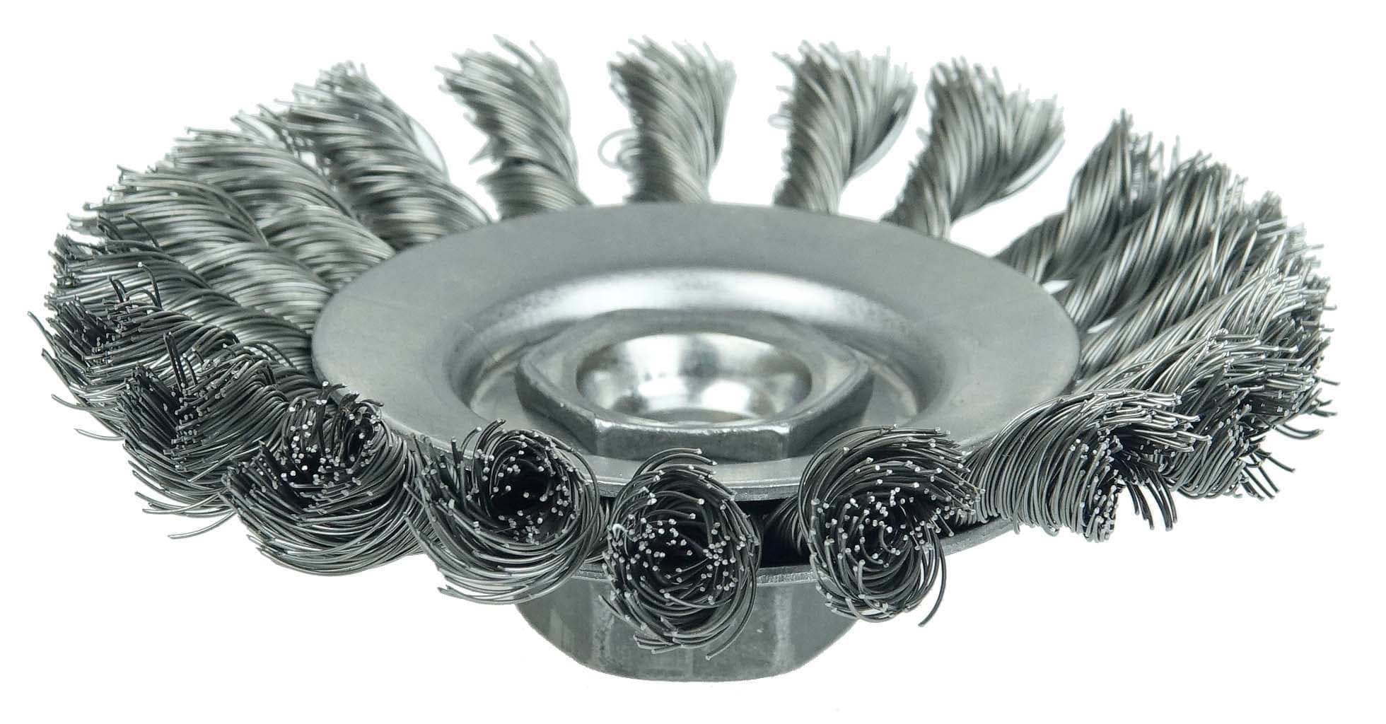 Picture of 4" Knot Wire Bevel Brush, .014" Steel Fill, M10x1.50 Nut