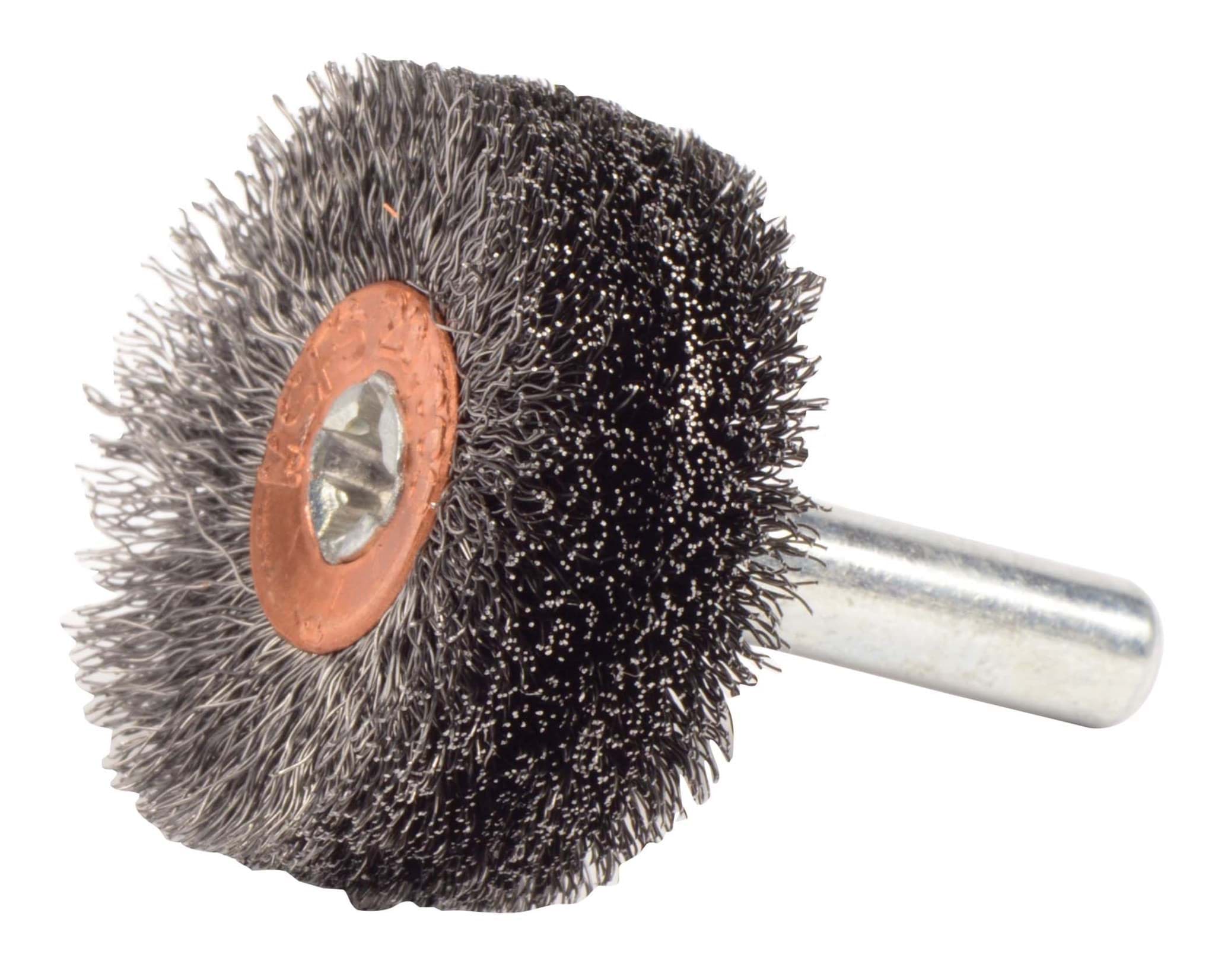 Picture of 1-1/4" Wide Face Stem-Mounted Crimped Wire Wheel, .006" Steel Fill, 1/4" Stem