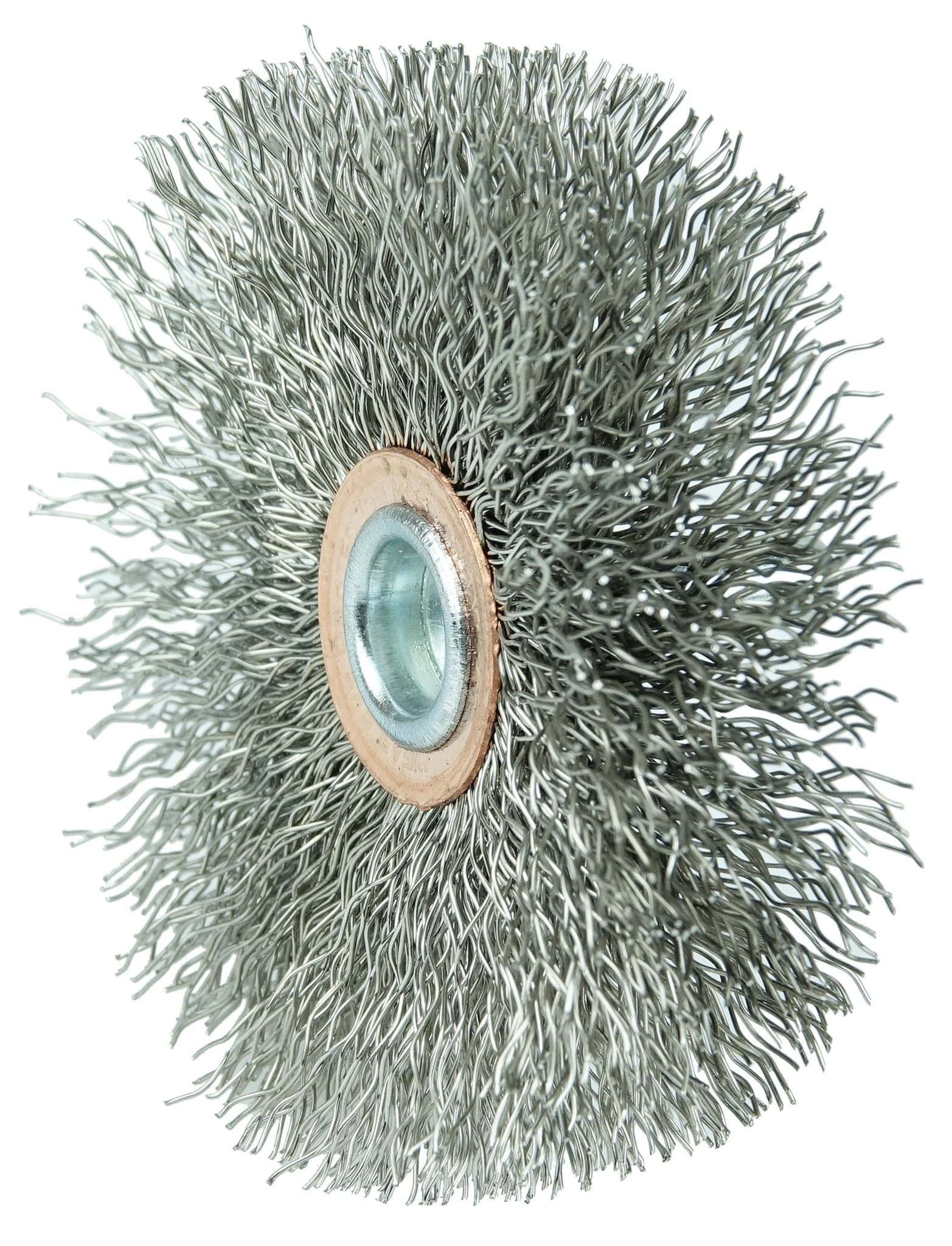 Picture of 3" Narrow Face Stem-Mounted Crimped Wire Wheel, .014" Steel Fill, 1/4" Stem
