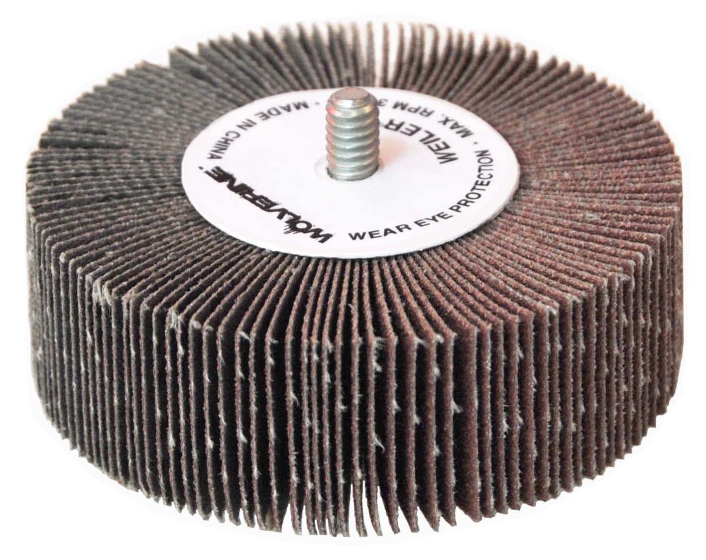 Picture of 3" x 1" x 80AO Wolverine Coated Abrasive Flap Wheel, 1/4-20 Threaded Stem