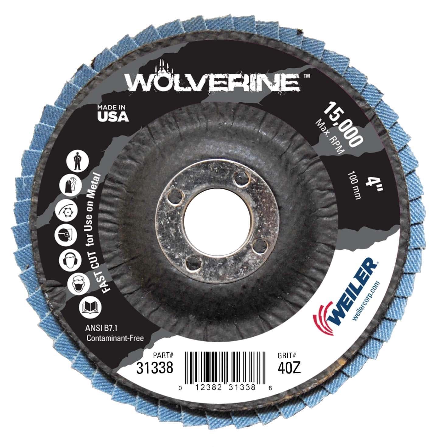 Picture of 4" Wolverine Abrasive Flap Disc, Conical (TY29), Phenolic Backing, 40Z, 5/8" Arbor Hole