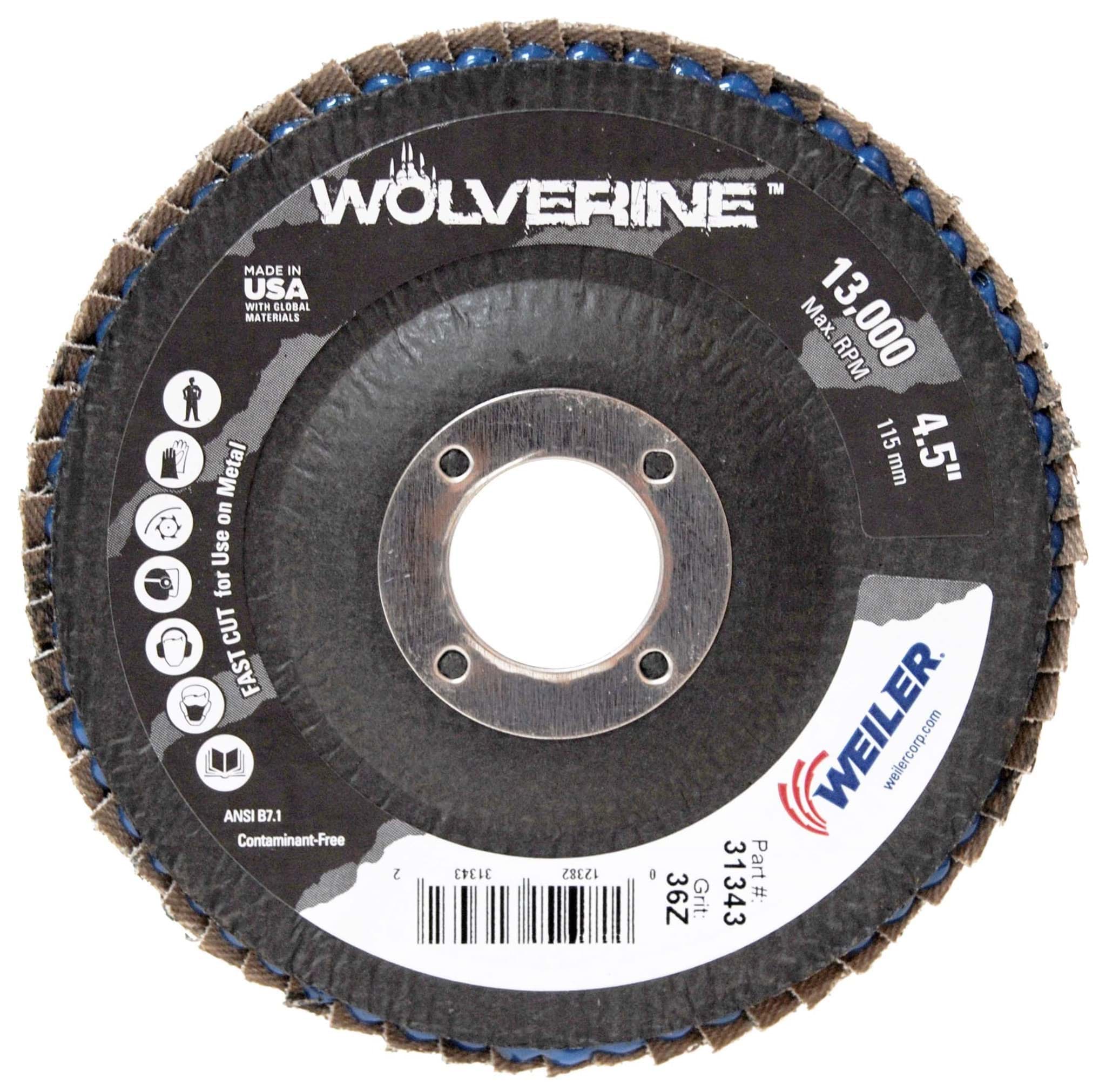 Picture of 4-1/2" Wolverine Abrasive Flap Disc, Conical (TY29), Phenolic Backing, 36Z, 7/8" Arbor Hole