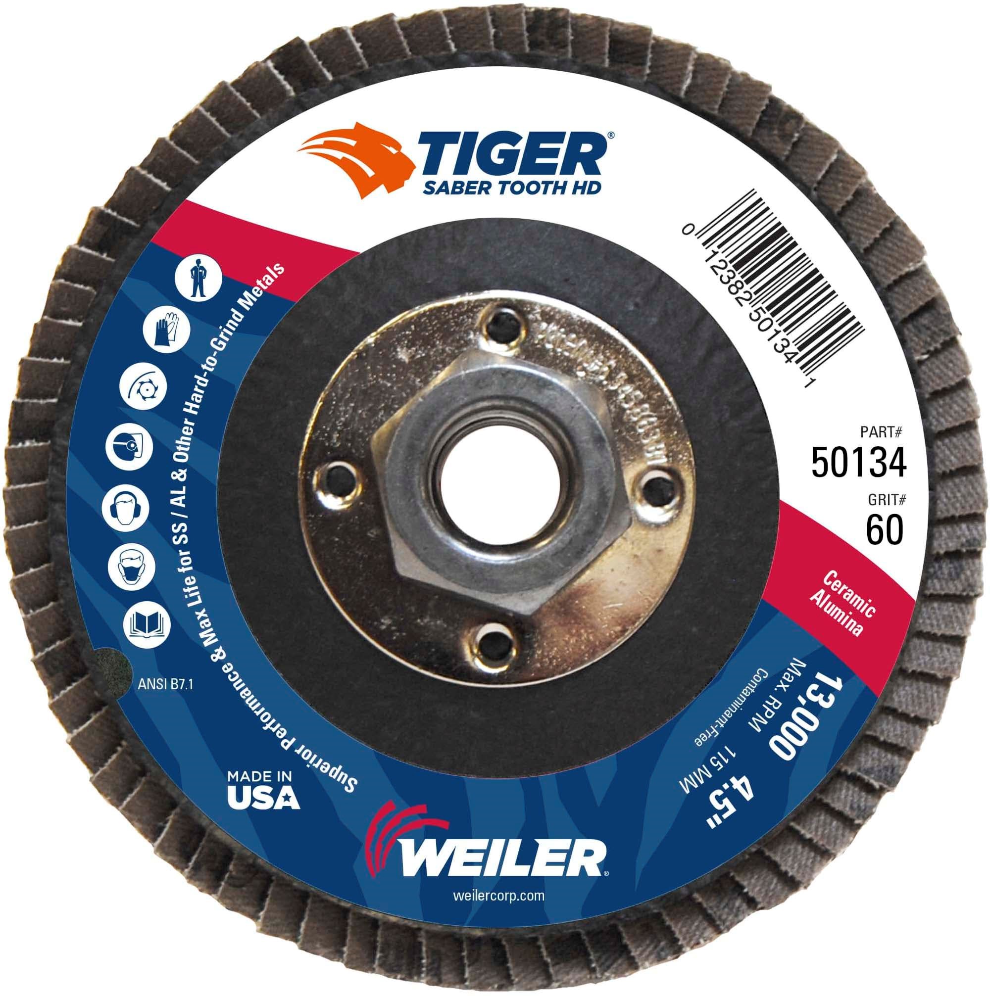 Picture of 4-1/2" Tiger Ceramic High Density (TY27)  Abrasive, 60C, 5/8"-11 UNC Nut