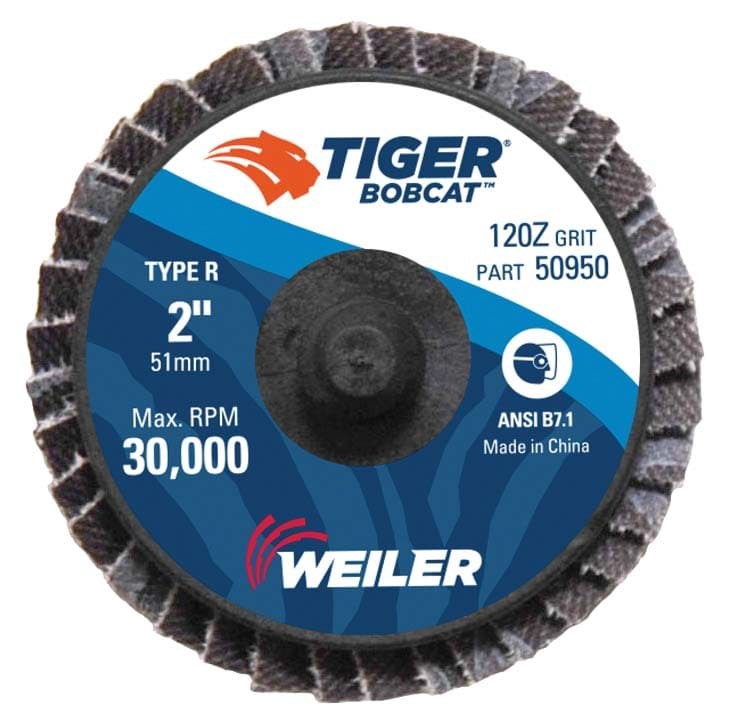 RopeSoapNDope. 2" BobCat Mini Abrasive Flap Disc, Conical (TY29), Type R Mount, 120Z