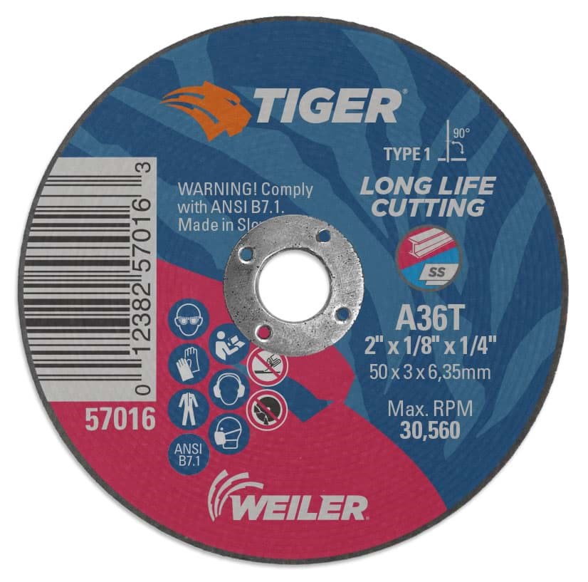 2" X .035" TIGER AO Type 1 Cutting Wheel, A60T, 3/8