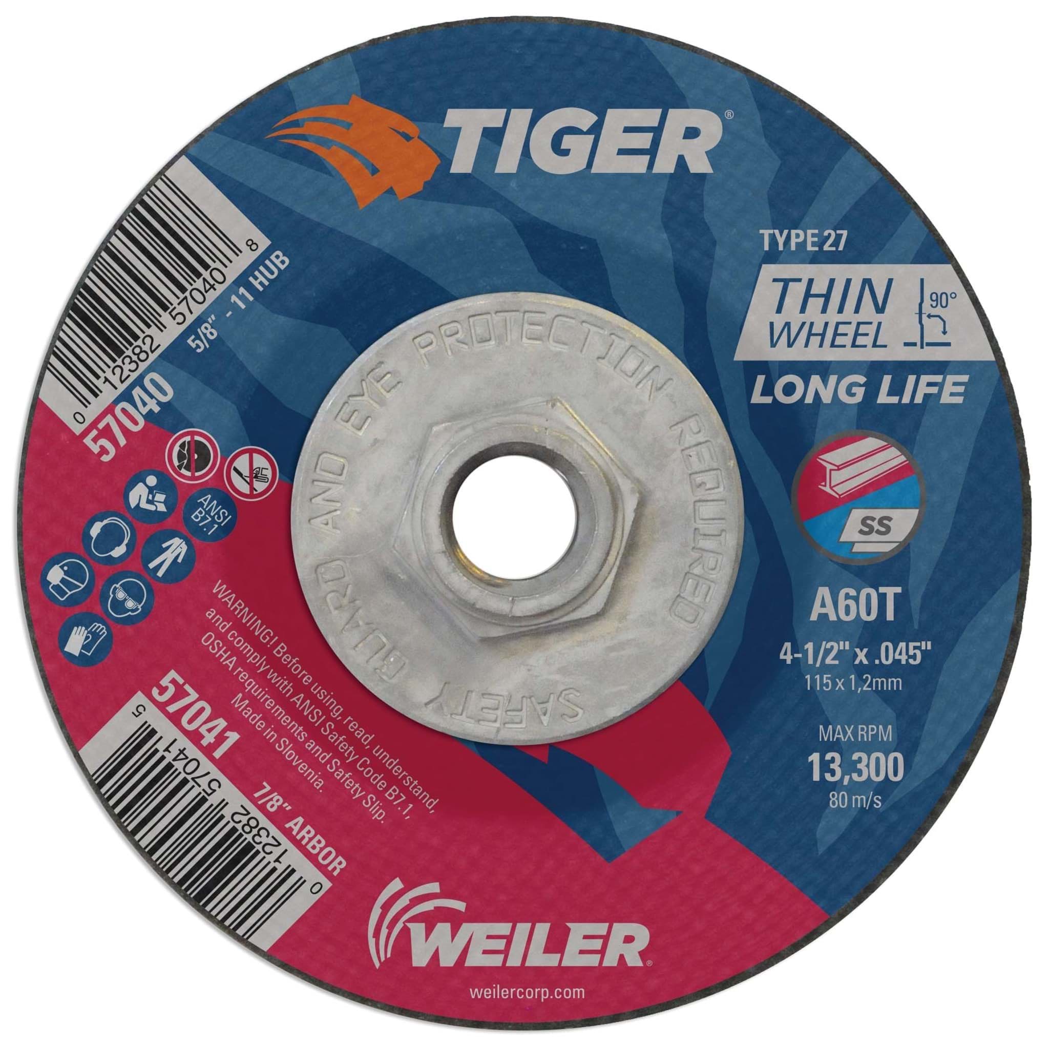 Picture of 4-1/2" x .045" TIGER AO Type 27 Cutting Wheel, A60T, 5/8"-11 Nut