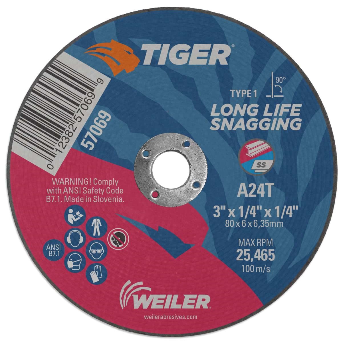 RopeSoapNDope. 3" x 1/4" TIGER AO Type 1 Snagging Wheel, A24T, 1/4
