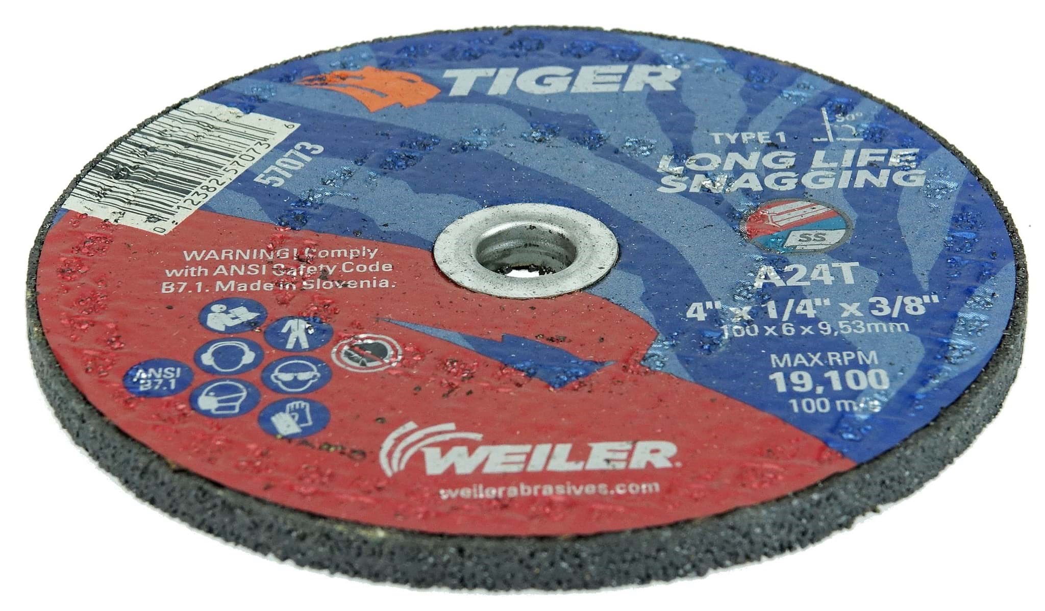 RopeSoapNDope. 4" x 1/4" TIGER AO Type 1 Snagging Wheel, A24T, 3/8" Arbor Hole