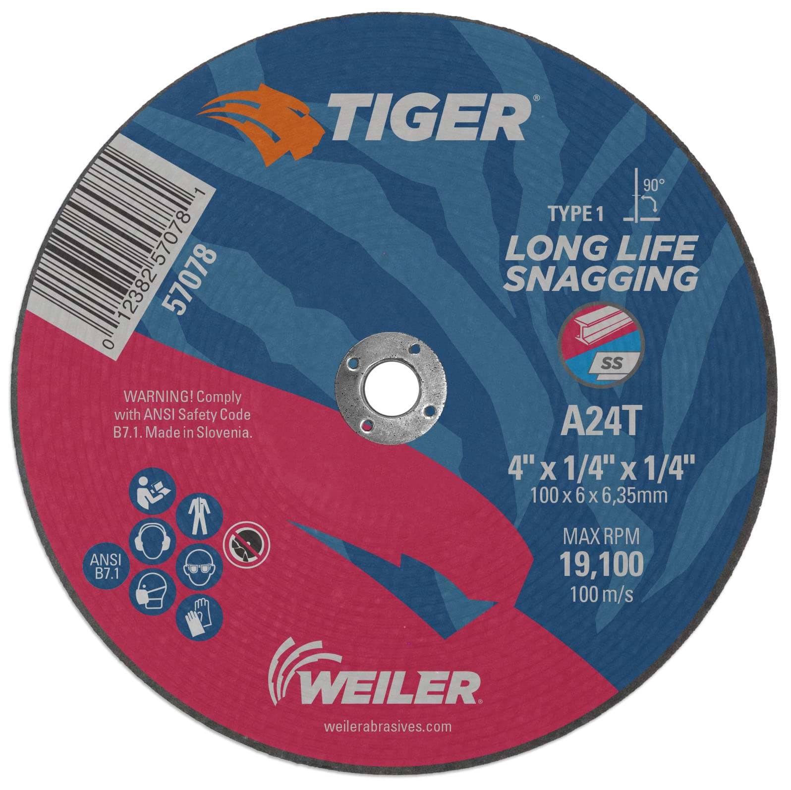 RopeSoapNDope. 4" x 1/4" TIGER AO Type 1 Snagging Wheel, A24T, 1/4