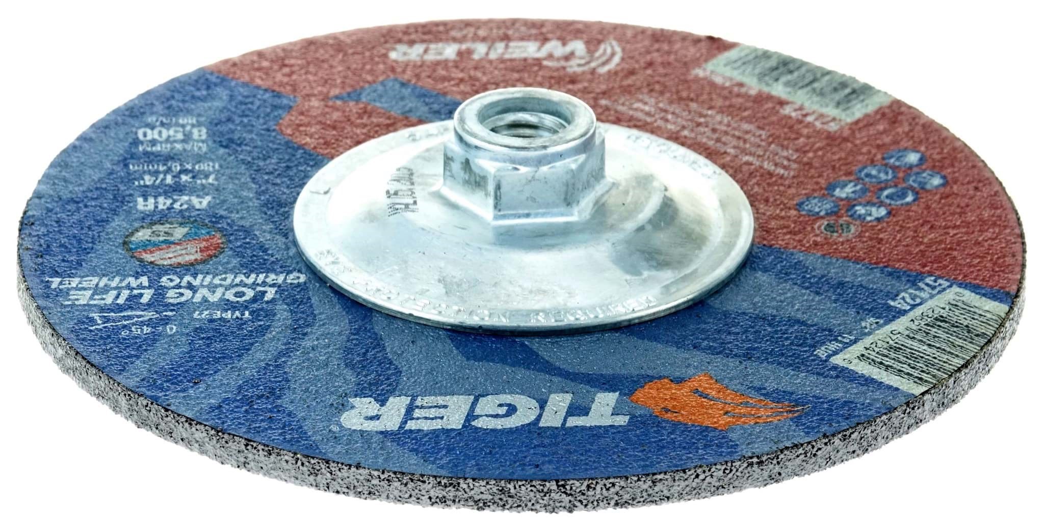 RopeSoapNDope. 7" x 1/4" TIGER AO Type 27 Grinding Wheel, A24R, 5/8"11 Nut