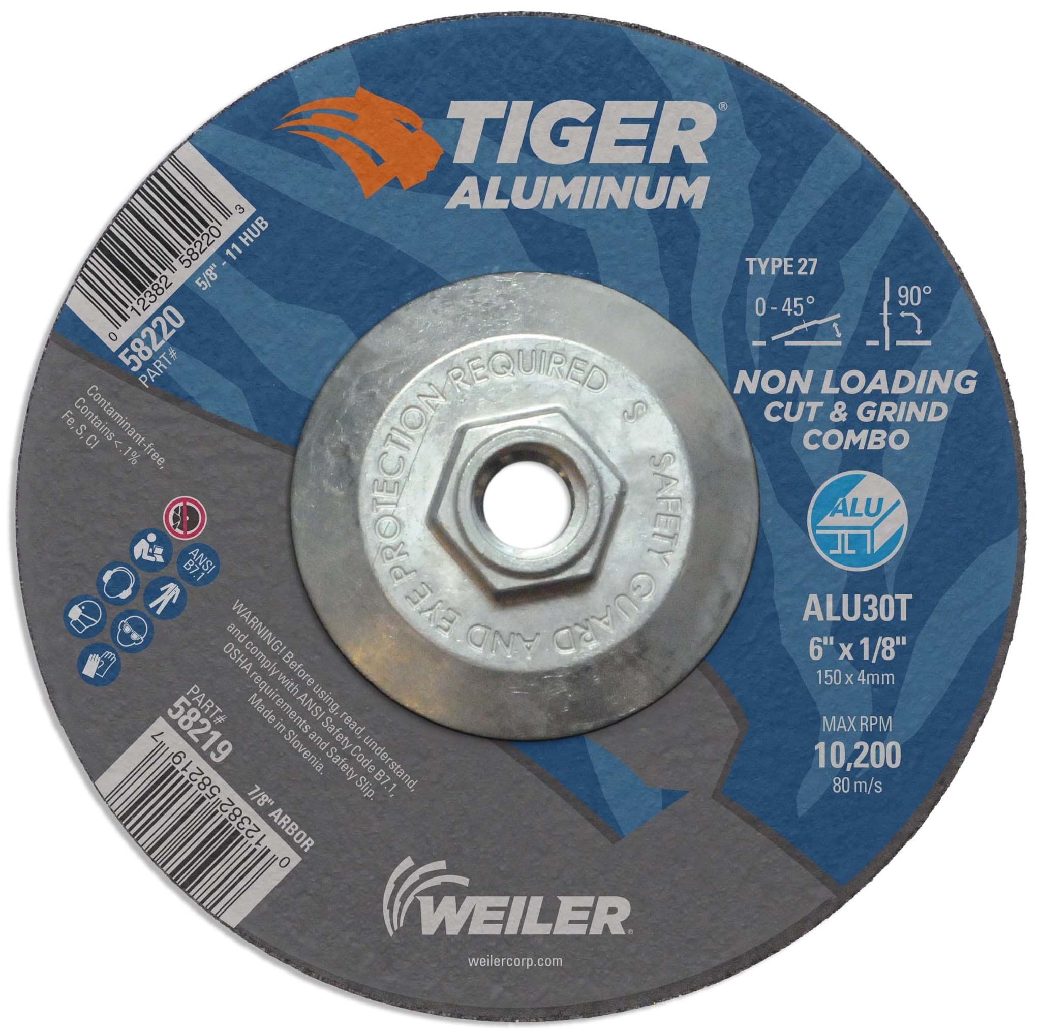 Picture of 6 x 1/8 Tiger Aluminum Type 27 Cut/Grind Combo Wheel ALU30T 5/8-11 Nut