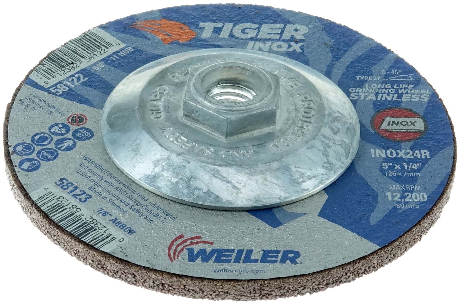 RopeSoapNDope. 5" x 1/4" TIGER INOX Type 27 Grinding Wheel, INOX24R, 5/8"11 Nut