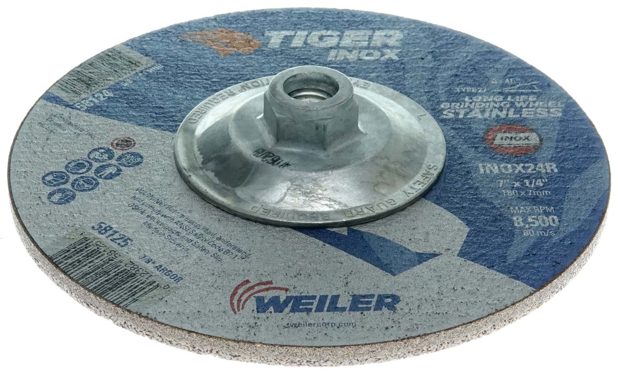 RopeSoapNDope. 7" x 1/4" TIGER INOX Type 27 Grinding Wheel, INOX24R, 5/8"11 Nut