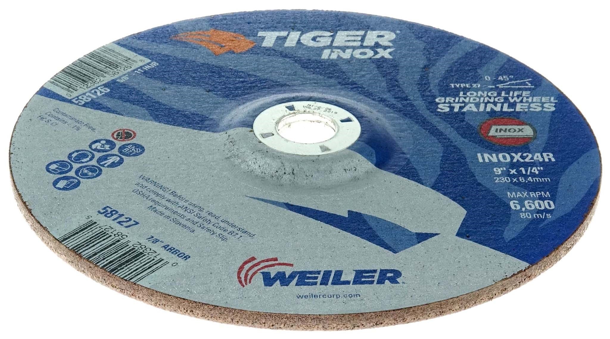 RopeSoapNDope. 9" x 1/4" TIGER INOX Type 27 Grinding Wheel, INOX24R, 7/