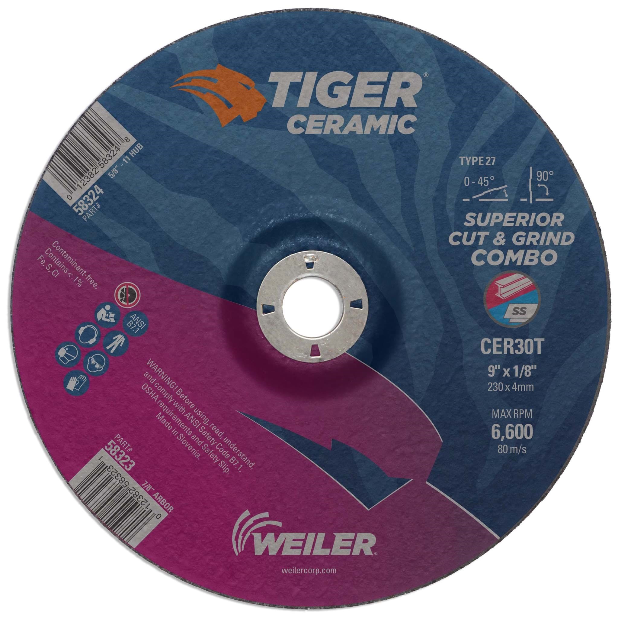 Weiler Wolverine 7" Cut And Grind Combo Wheels - Pack Of 10 Aluminum Oxide A24T Wheels