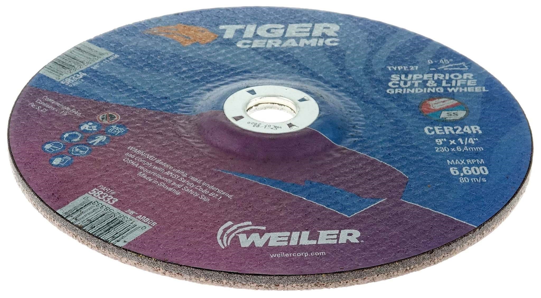 RopeSoapNDope. 9" x 1/4" Tiger Ceramic Type 27 Grinding Wheel CER24R 7/8 Arbor Hole