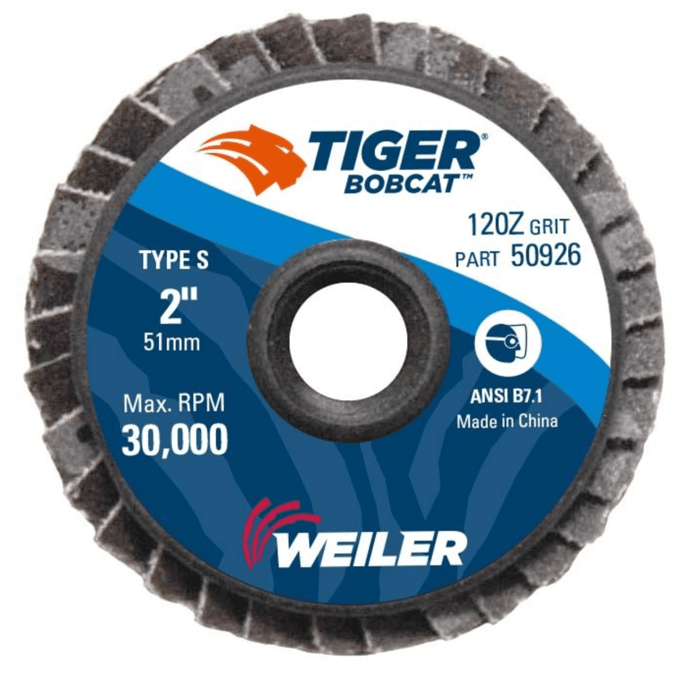 Picture of 2" BobCat Mini Abrasive Flap Disc, Conical (TY29),  Type S Mount, 120Z