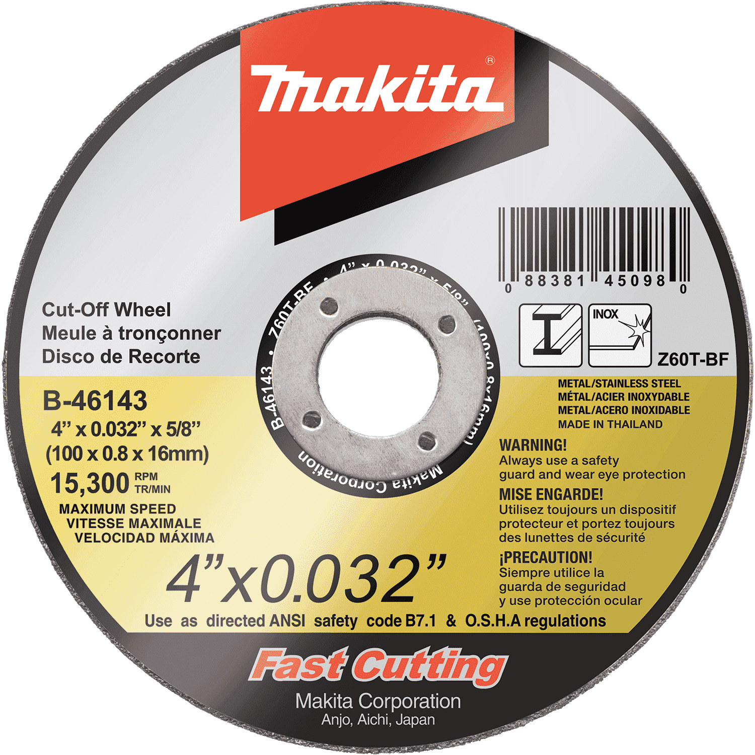 Picture of 4" x .032" x 5/8" Ultra Thin Cut-Off Wheel, Stainless, 25/pk